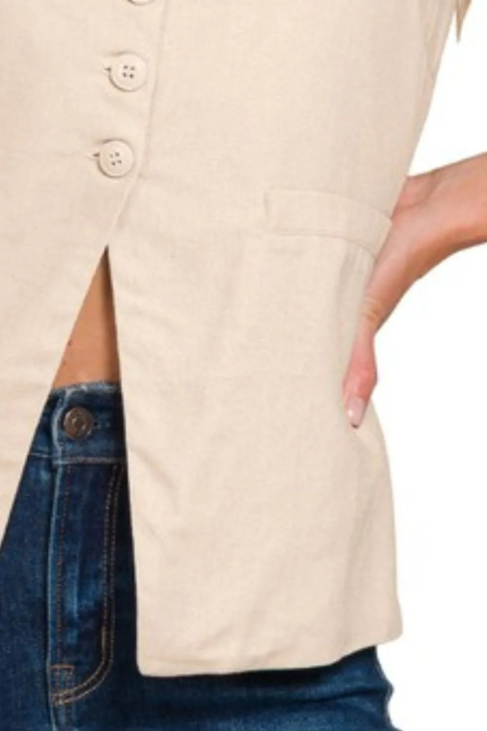 Gilet Sans Manches Femme Lin Dos Noué 4 Boutons 2