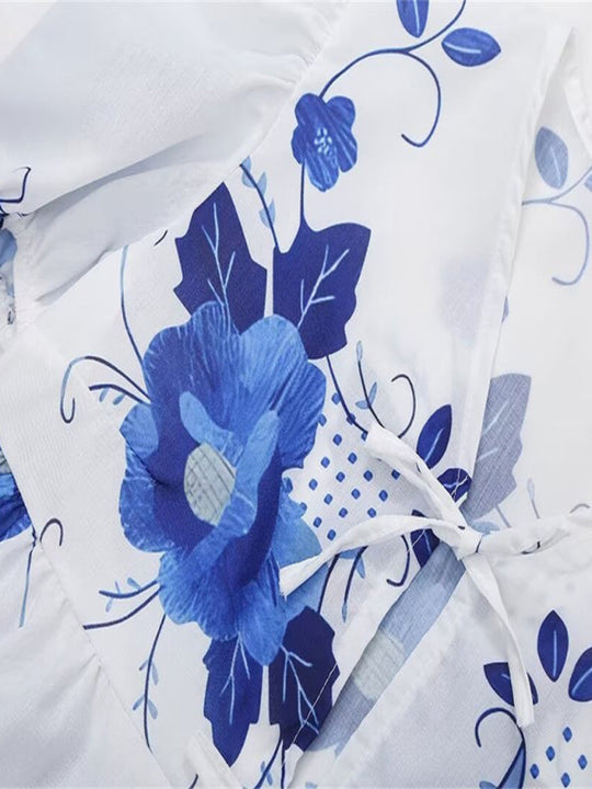Haut Court Femme Imprimé Floral Manches Courtes Lin Polyester 4