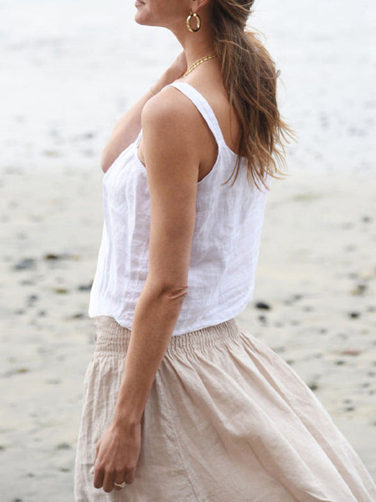 Haut Cropped en Lin Dos Nu pour Femme - Design Rétro Français 4