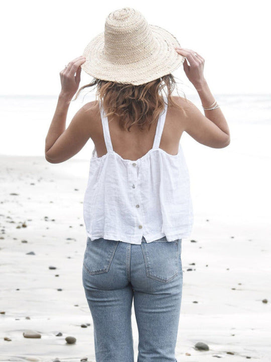 Haut Cropped en Lin Dos Nu pour Femme - Design Rétro Français 6