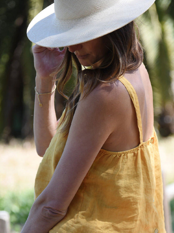 Haut Cropped en Lin Dos Nu pour Femme - Design Rétro Français 7