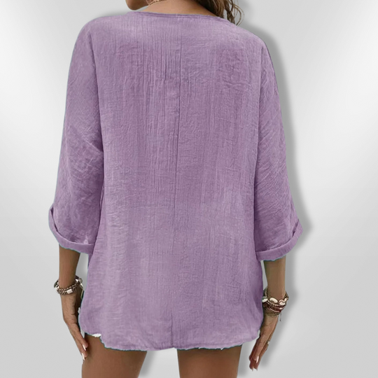 Haut Décontracté Femme Boutonné en Tissu Léger 5