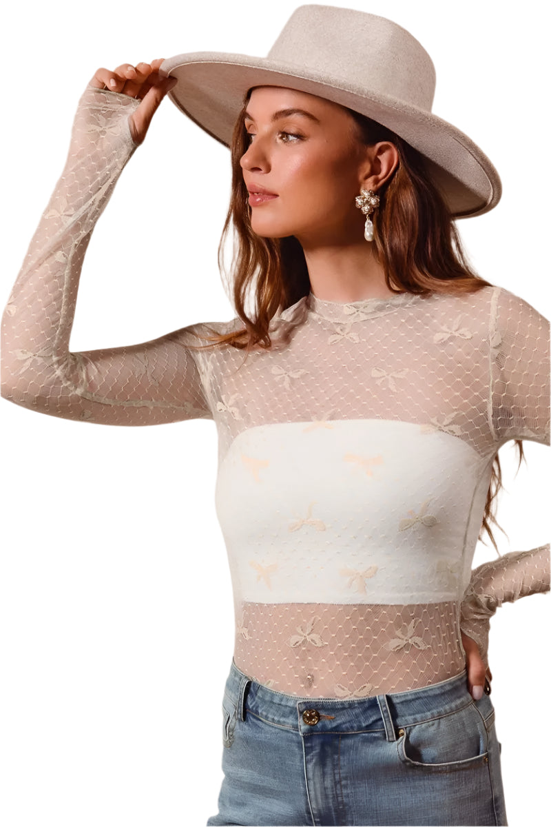 Haut Dentelle Femme Transparent à Motif de Nœud Chic 0
