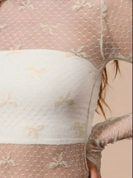 Haut Dentelle Femme Transparent à Motif de Nœud Chic 1
