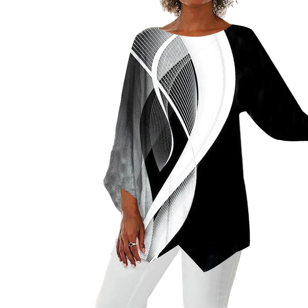 Haut Femme Chic Manches Longues Design Géométrique Tissu Doux 0