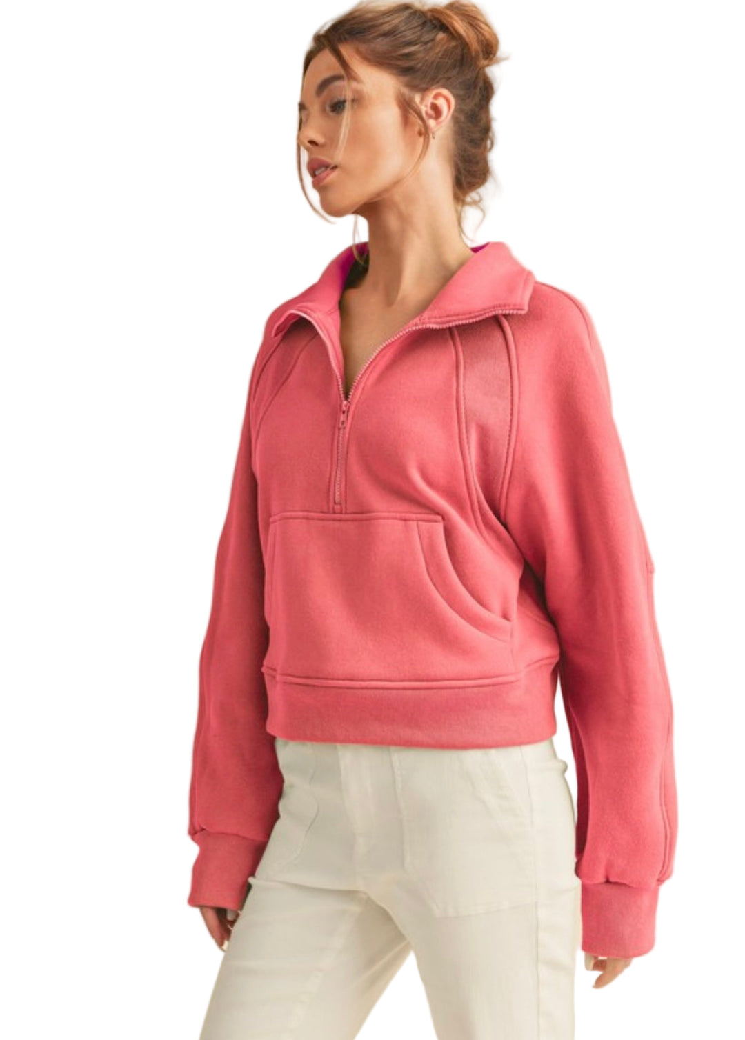 Haut Femme Col Montant Zippé Décontracté Mélange de Tissus Doux 0