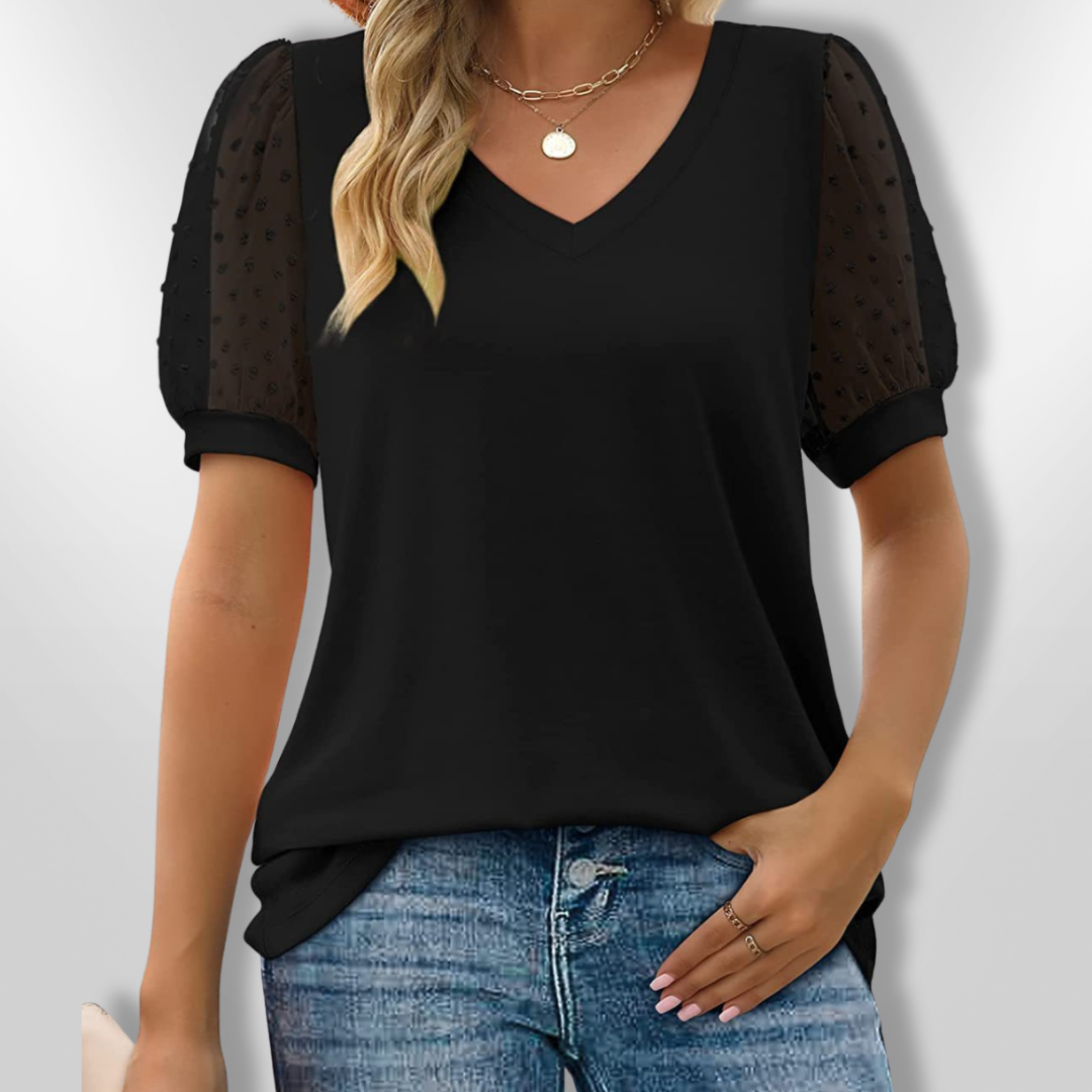Haut Femme Élégant Col V en Tissu Doux 1