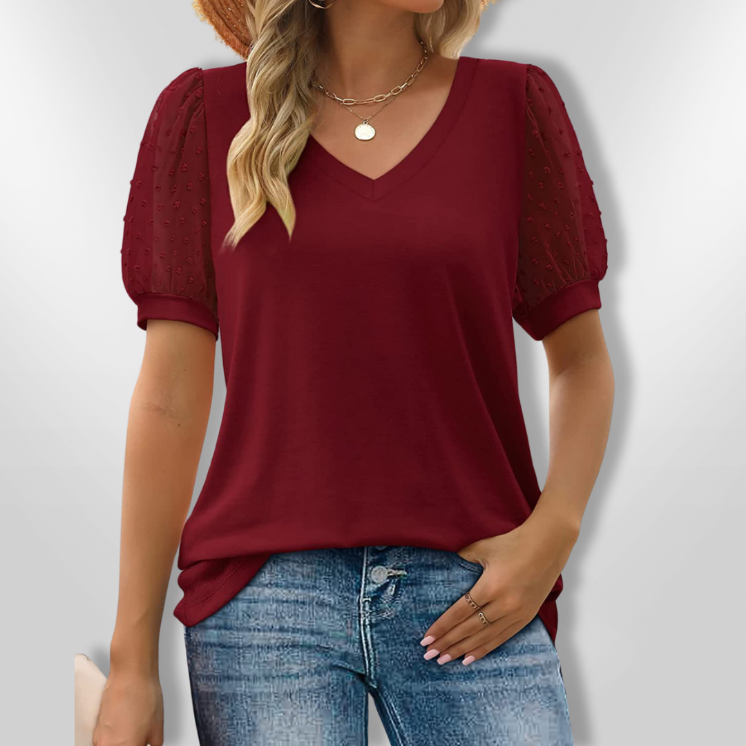 Haut Femme Élégant Col V en Tissu Doux 4