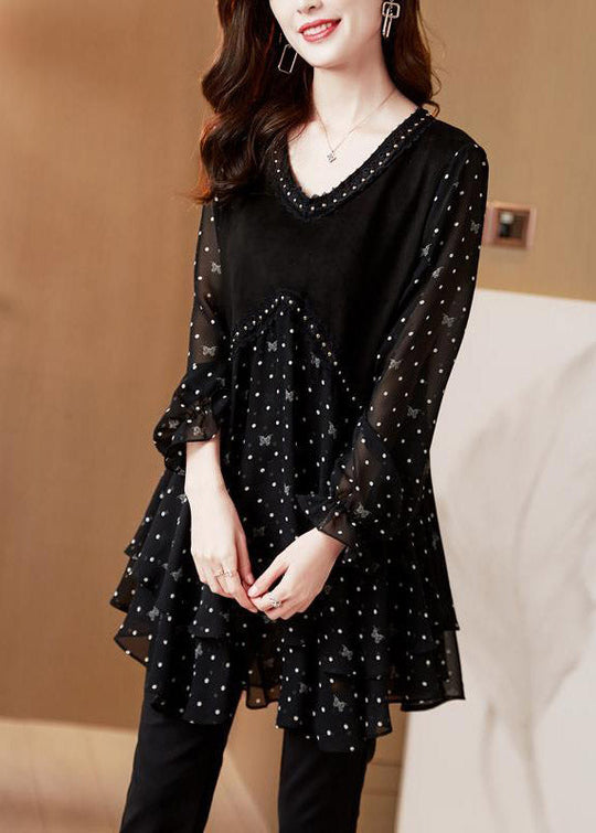 Haut Femme Noir à Col en V avec Design Patchwork 1