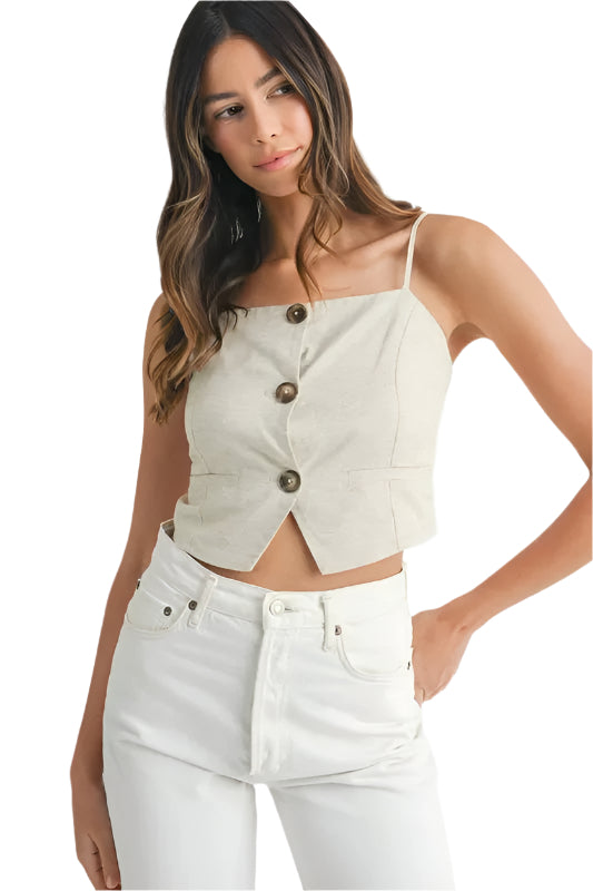 Haut Femme à Bretelles Boutonné Lin Mixte Moderne 0