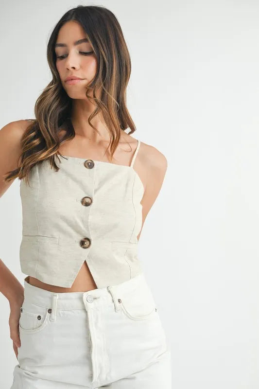 Haut Femme à Bretelles Boutonné Lin Mixte Moderne 1