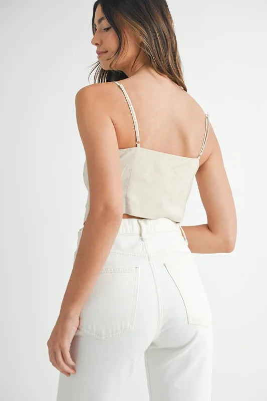 Haut Femme à Bretelles Boutonné Lin Mixte Moderne 2