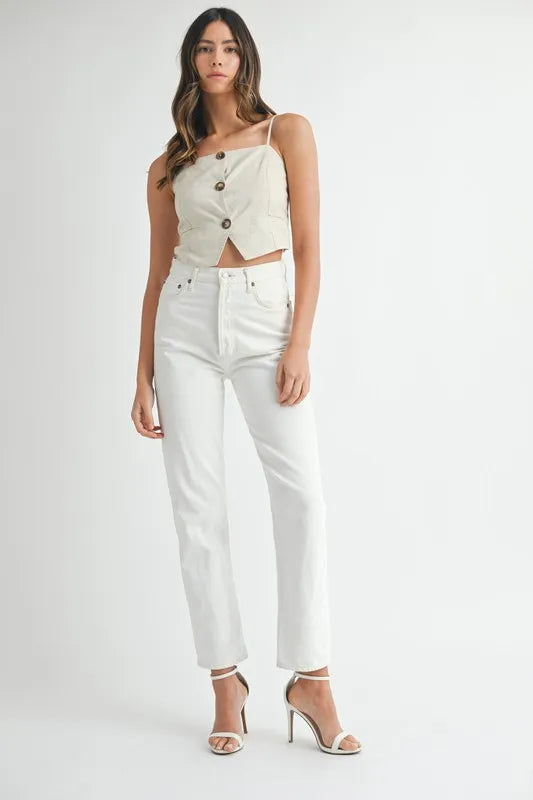 Haut Femme à Bretelles Boutonné Lin Mixte Moderne 3