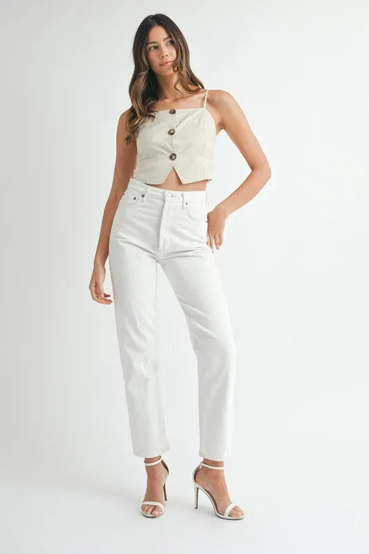 Haut Femme à Bretelles Boutonné Lin Mixte Moderne 4