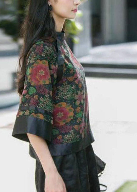 Haut Montant Noir à Boutons Imprimés pour Femme 3