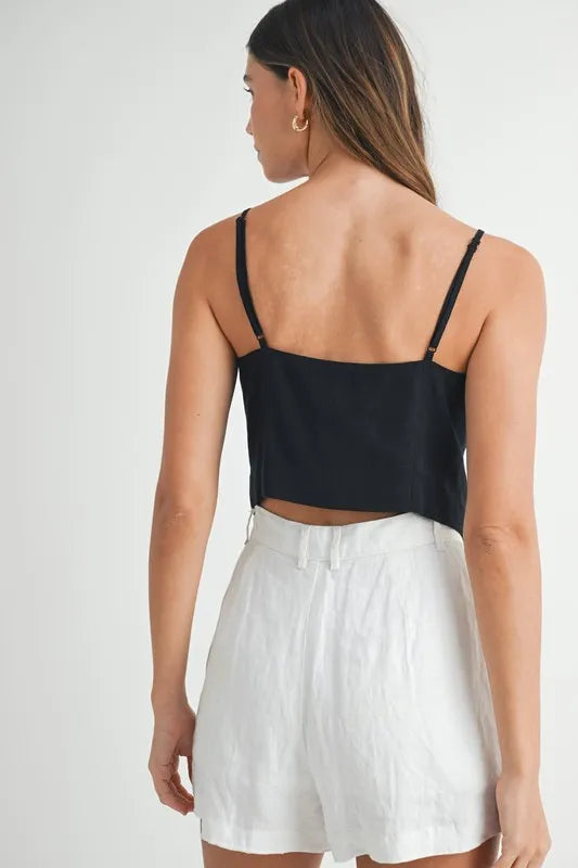 Haut à Bretelles en Lin Mélangé pour Femme avec Détails Boutonnés 4
