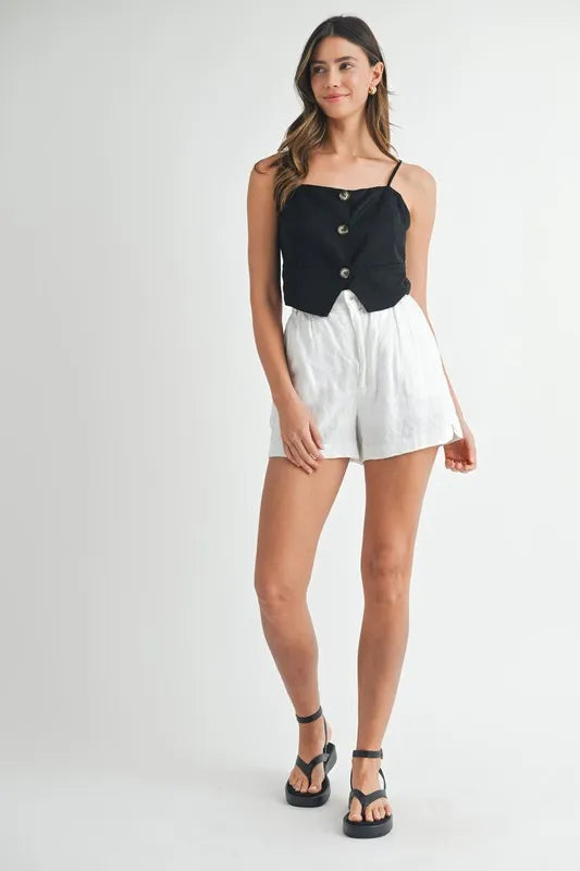 Haut à Bretelles en Lin Mélangé pour Femme avec Détails Boutonnés 6