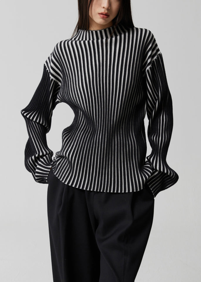 Haut à Rayures Françaises Col Montant Manches Longues 1
