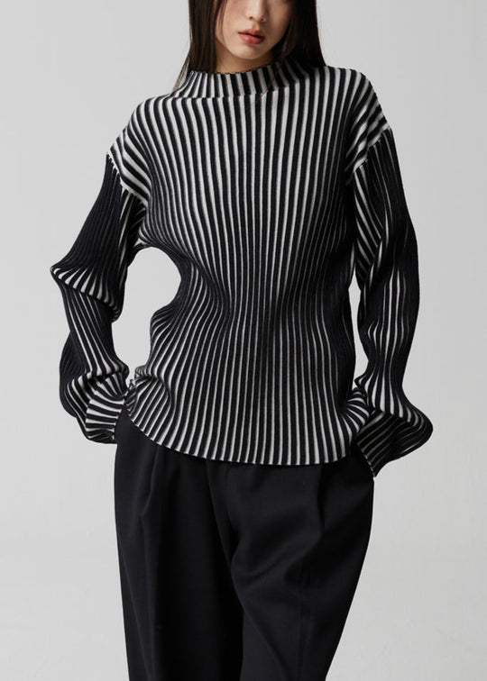 Haut à Rayures Françaises Col Montant Manches Longues 1