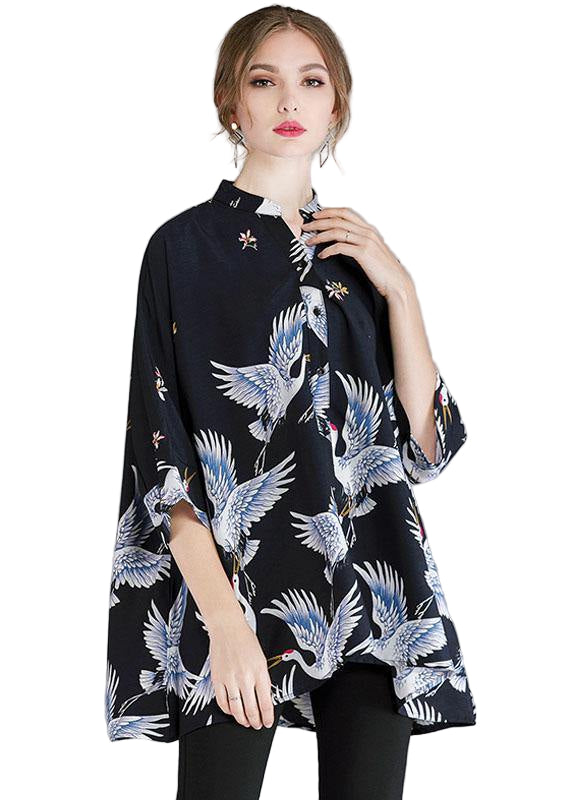 Haut de chemise à manches trois-quarts col montant asymétrique 0