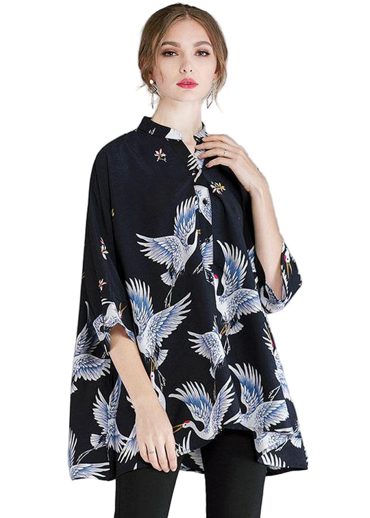 Haut de chemise à manches trois-quarts col montant asymétrique 0