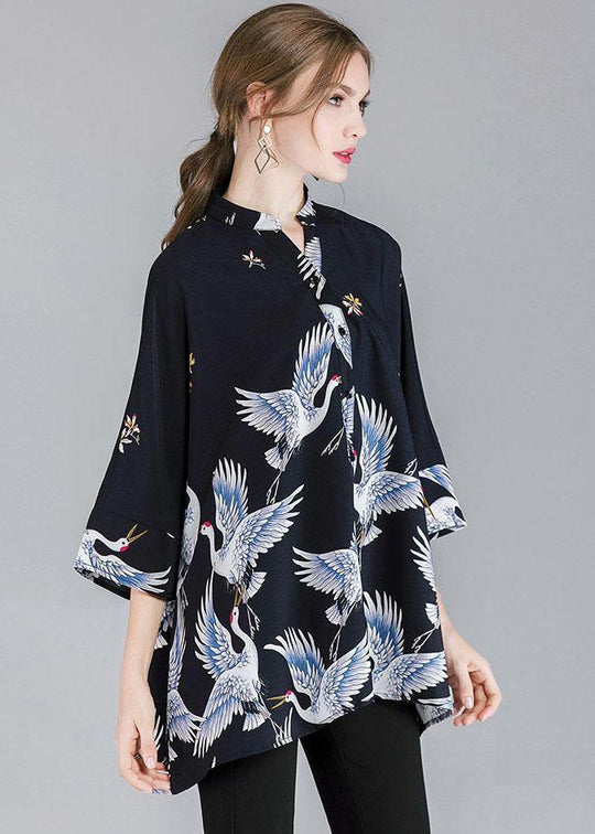 Haut de chemise à manches trois-quarts col montant asymétrique 3