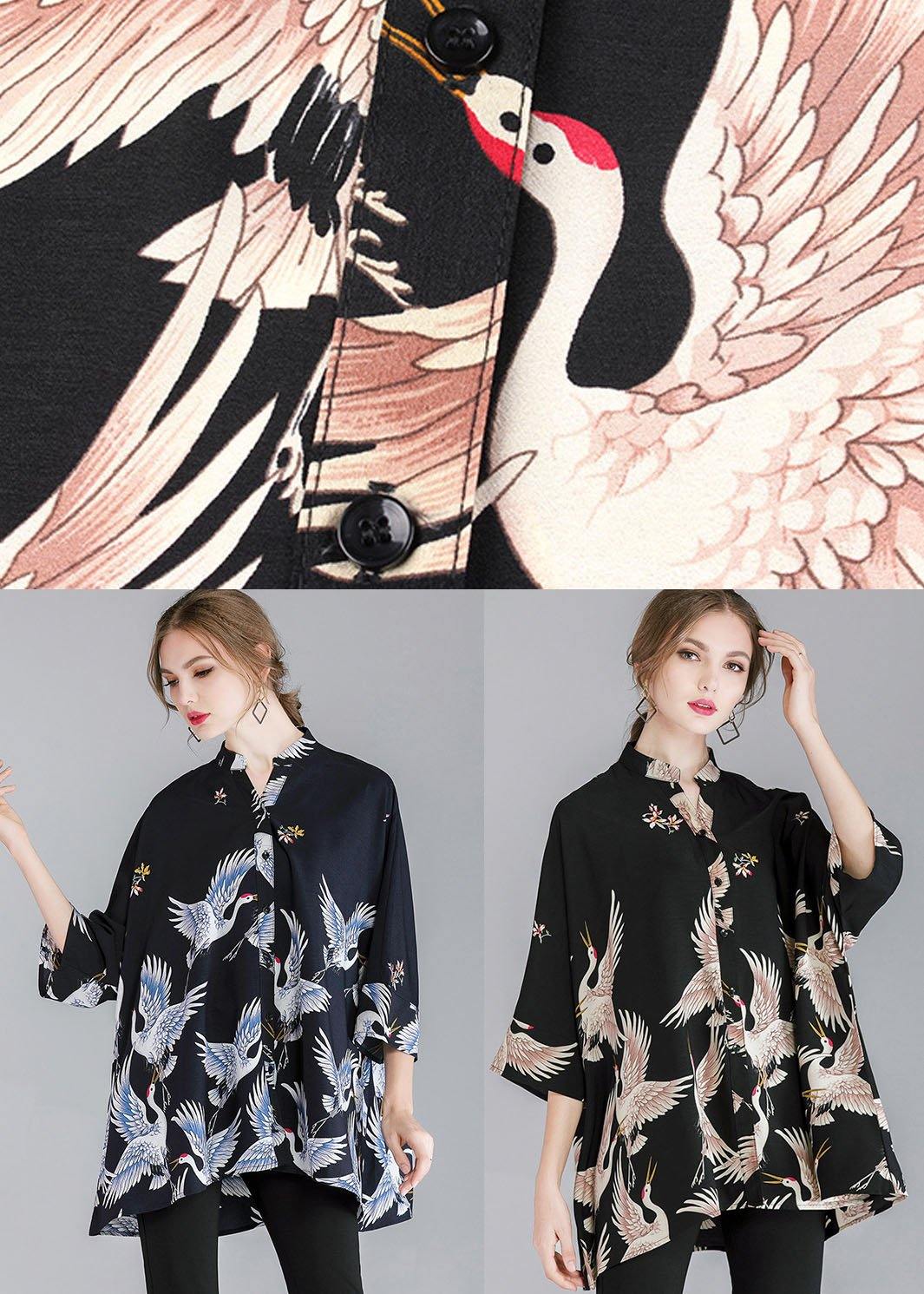 Haut de chemise à manches trois-quarts col montant asymétrique 4