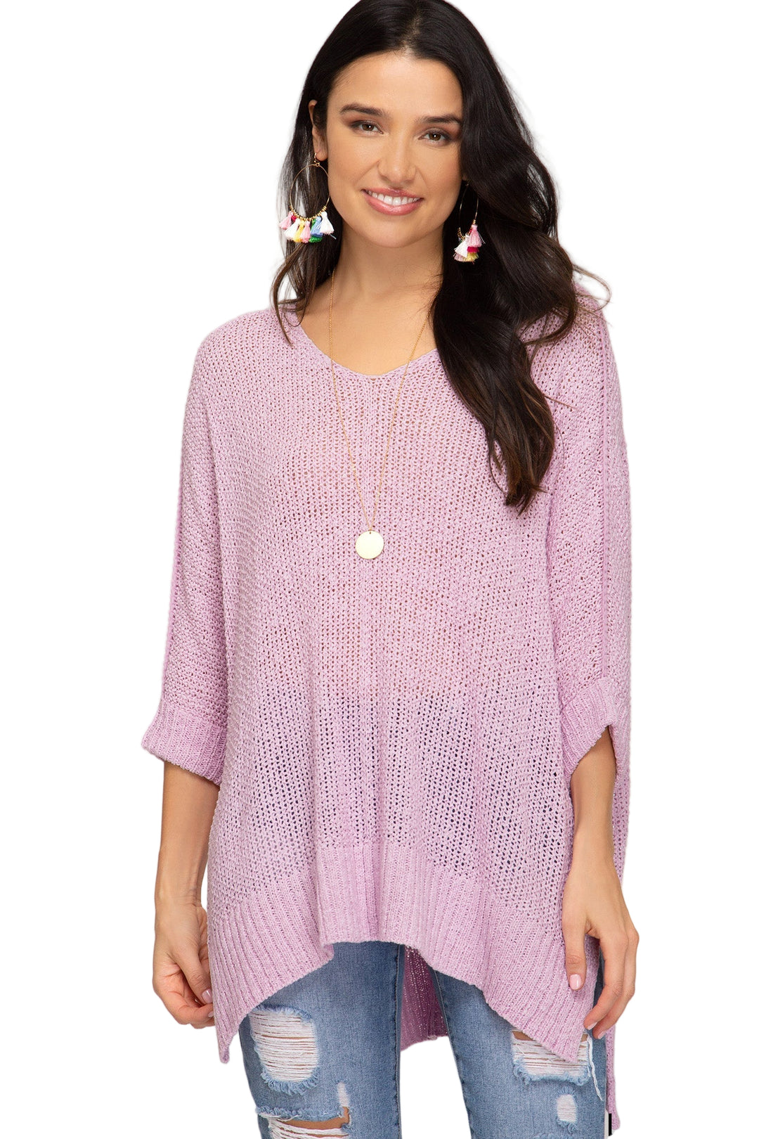 Haut en Tricot pour Femmes à Manches 3/4 en Lilas 0