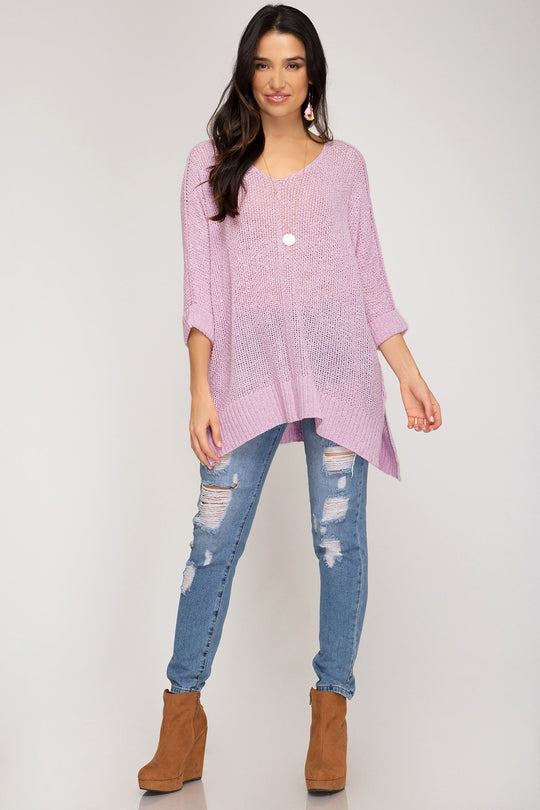 Haut en Tricot pour Femmes à Manches 3/4 en Lilas 1