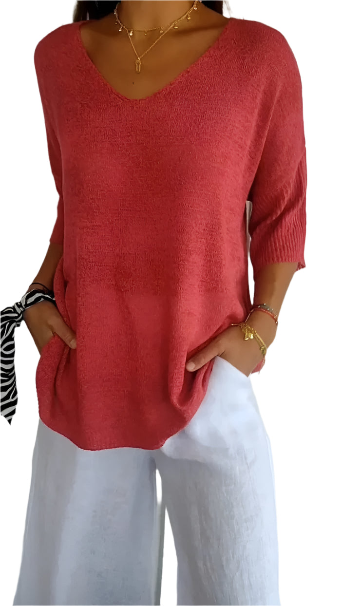 Haut en Tricot pour Femmes avec V-Ausschnitt 0