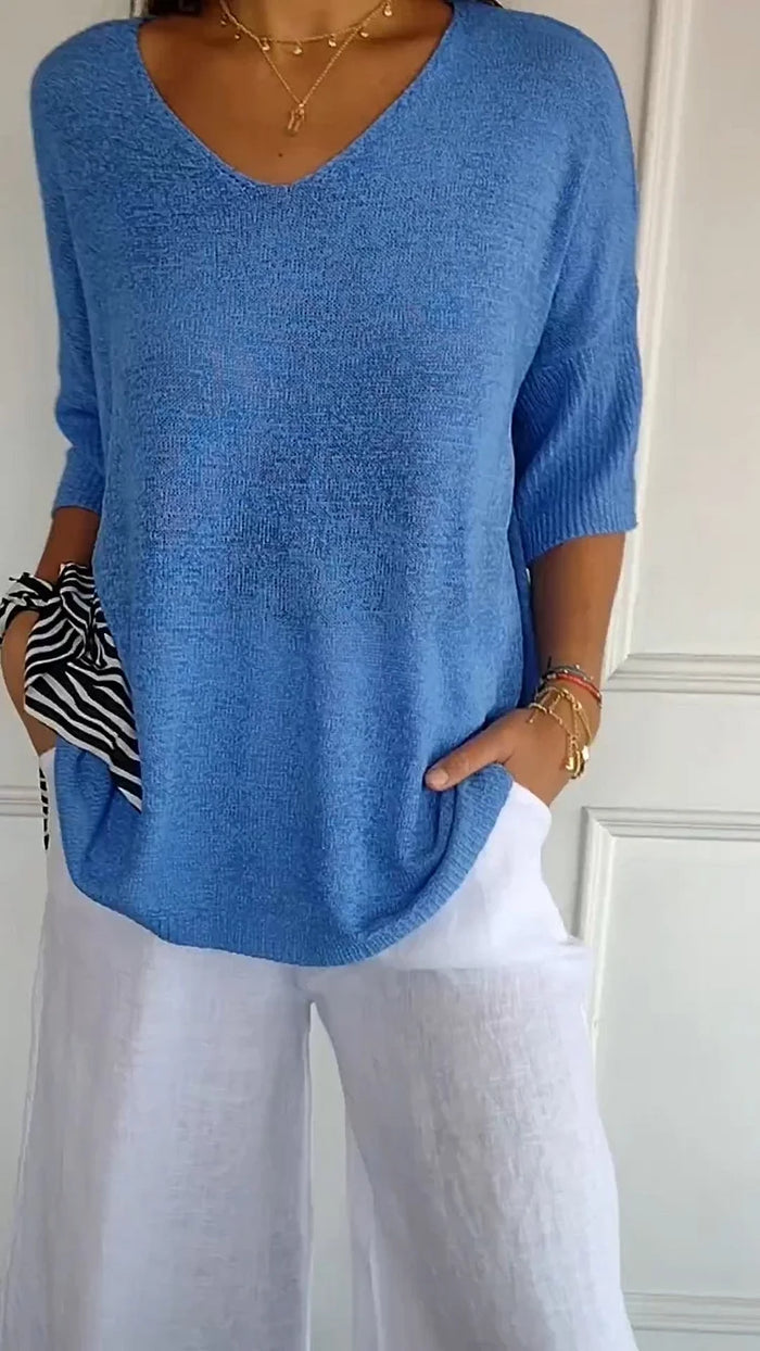 Haut en Tricot pour Femmes avec V-Ausschnitt 1