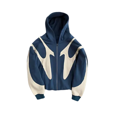 Homme Sweat Zippé Capuche Urbain avec Design Patchwork 0