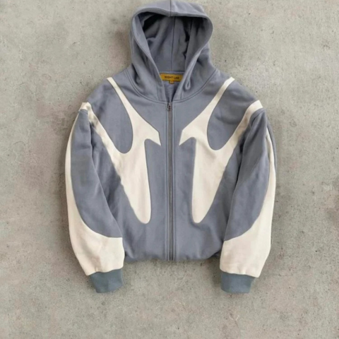 Homme Sweat Zippé Capuche Urbain avec Design Patchwork 2