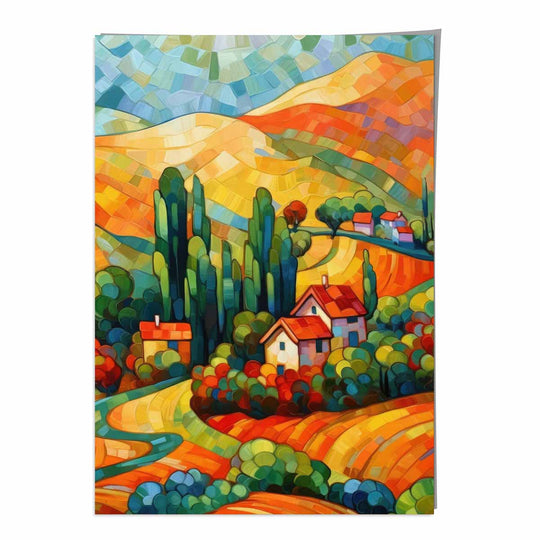 Impression d'Art Abstrait Paysage Coloré avec Maison 0