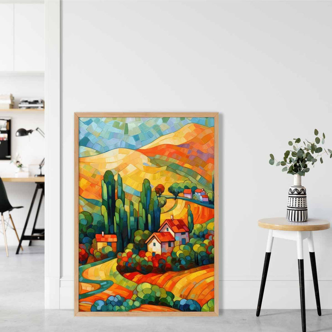 Impression d'Art Abstrait Paysage Coloré avec Maison 1