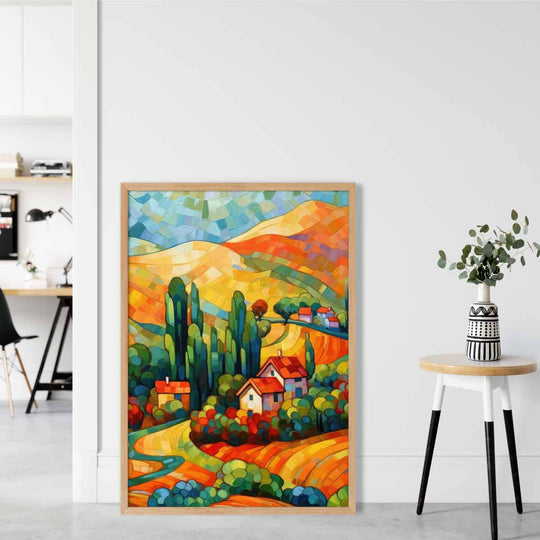 Impression d'Art Abstrait Paysage Coloré avec Maison 1