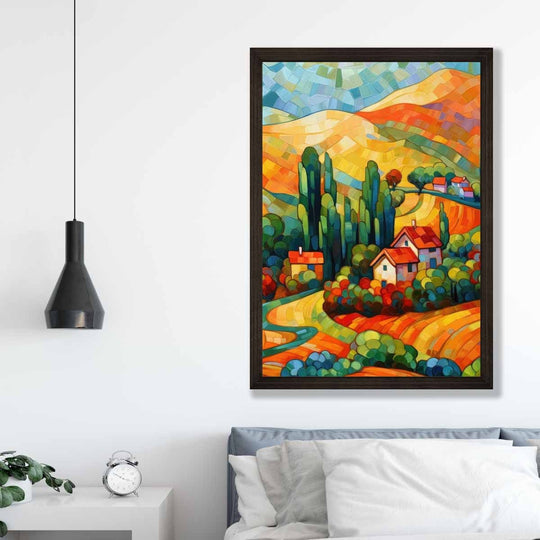 Impression d'Art Abstrait Paysage Coloré avec Maison 3