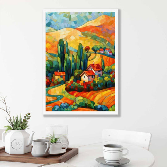 Impression d'Art Abstrait Paysage Coloré avec Maison 4
