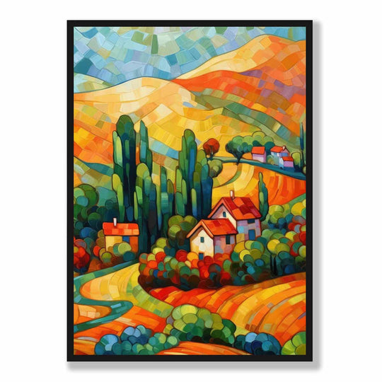 Impression d'Art Abstrait Paysage Coloré avec Maison 5