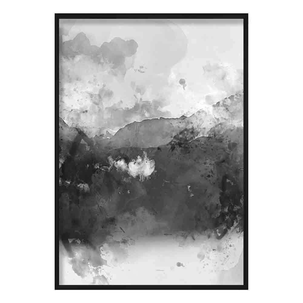 Impression d'Art Montagnes Aquarelles Noires et Jaunes 0
