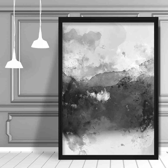 Impression d'Art Montagnes Aquarelles Noires et Jaunes 1