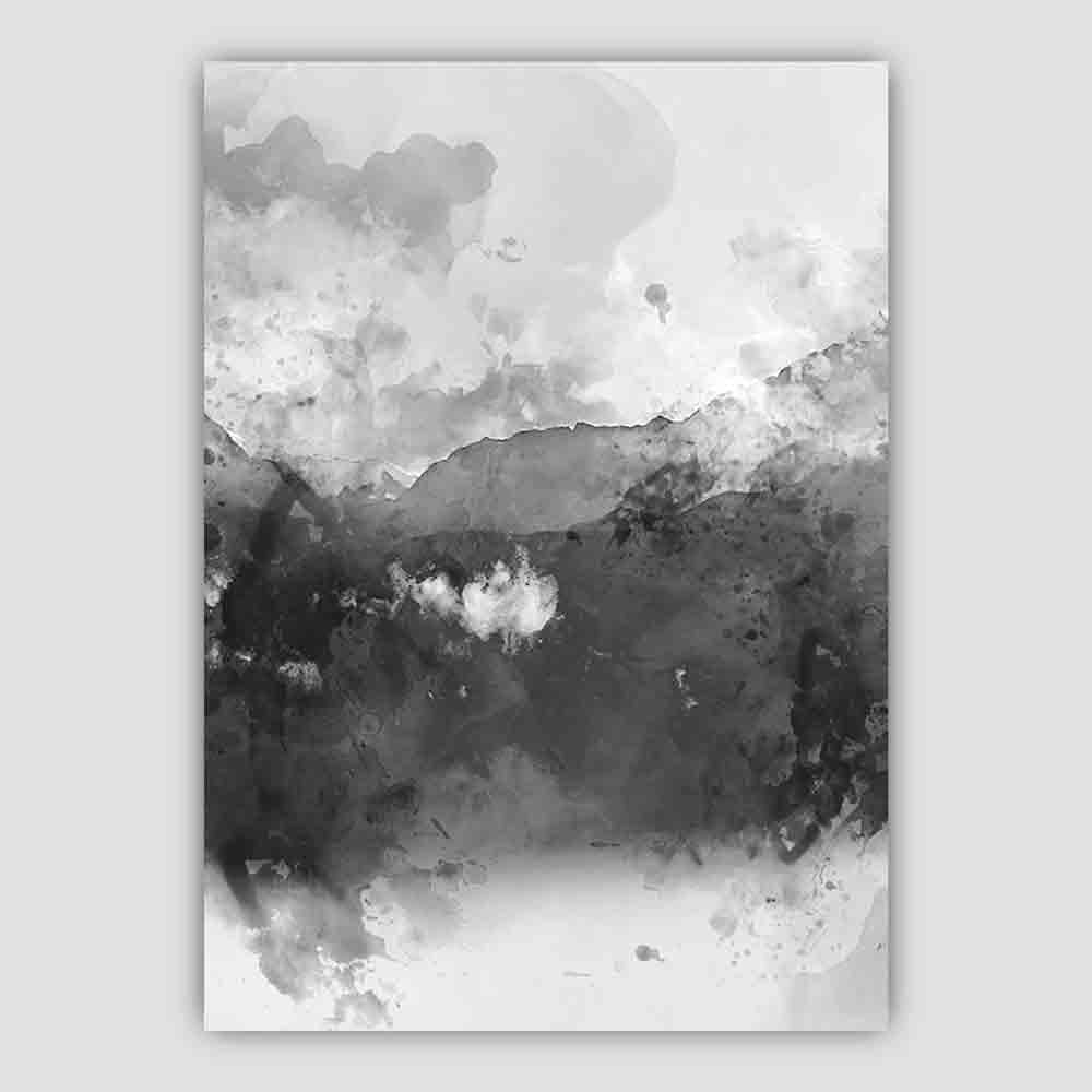 Impression d'Art Montagnes Aquarelles Noires et Jaunes 3