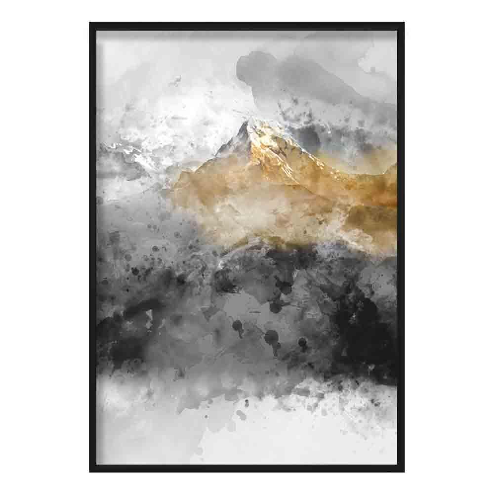 Impression d'art Montagnes Aquarelles Noires et Jaunes 0