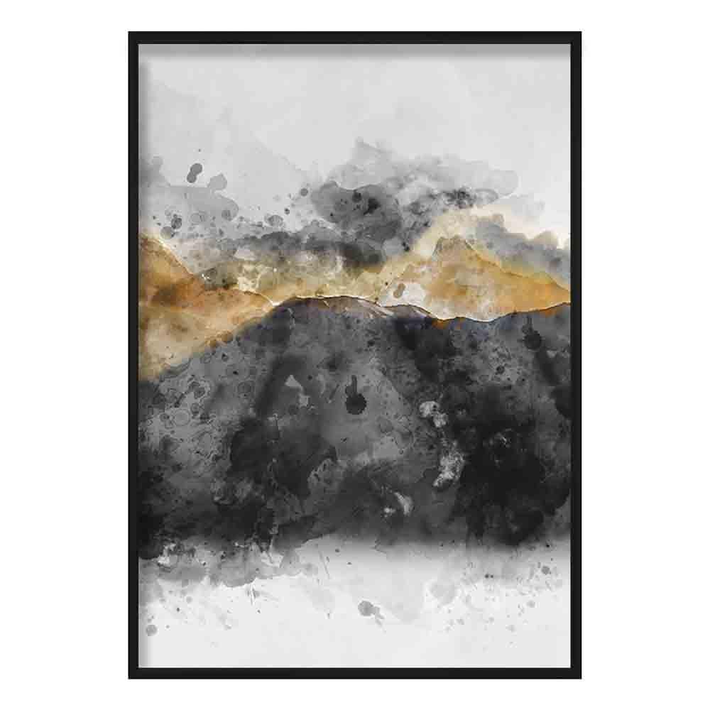 Impression d'art Montagnes Aquarelles Noires et Jaunes 0