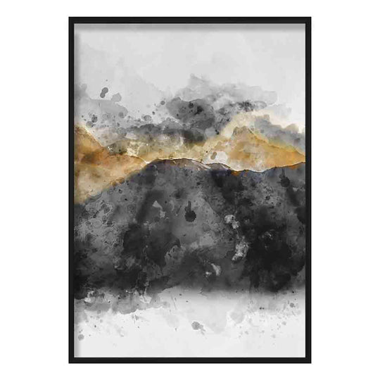 Impression d'art Montagnes Aquarelles Noires et Jaunes 0