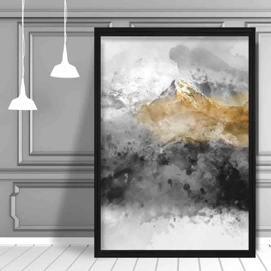 Impression d'art Montagnes Aquarelles Noires et Jaunes 1