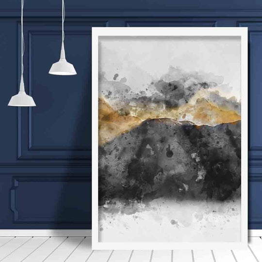Impression d'art Montagnes Aquarelles Noires et Jaunes 1