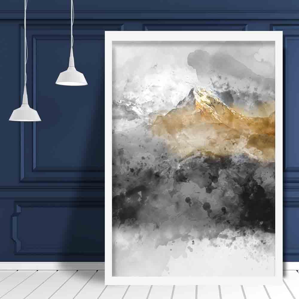 Impression d'art Montagnes Aquarelles Noires et Jaunes 2