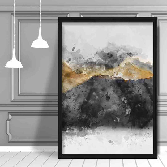 Impression d'art Montagnes Aquarelles Noires et Jaunes 2