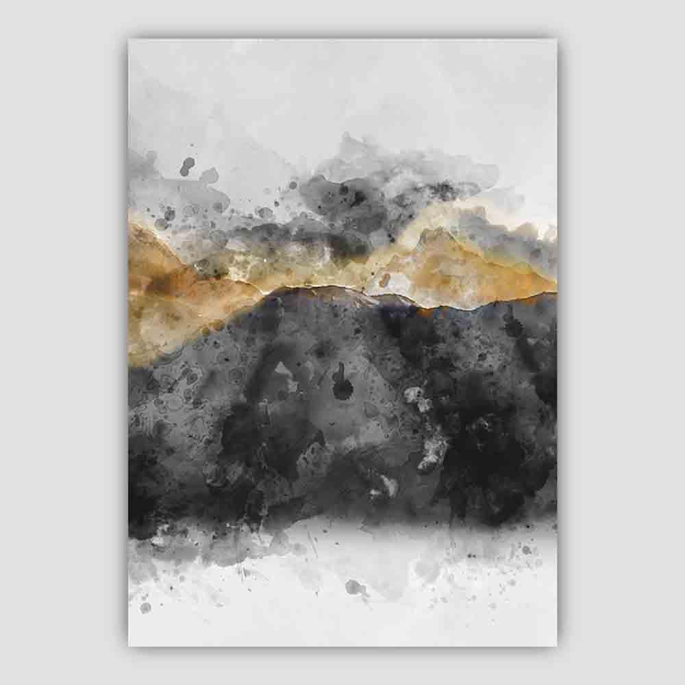 Impression d'art Montagnes Aquarelles Noires et Jaunes 3